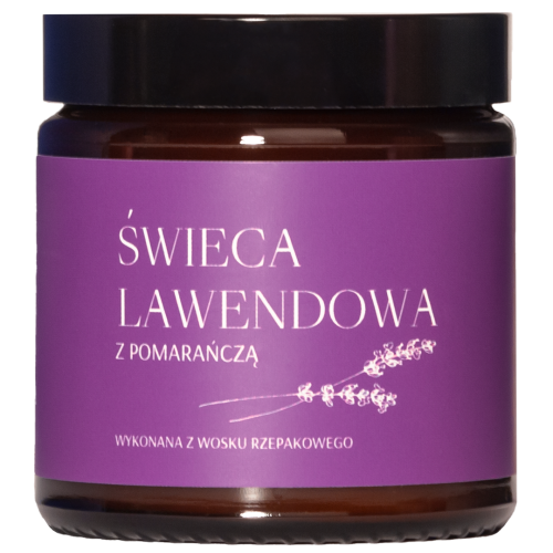 Świeca o zapachu lawendy i pomarańczy – relaks i świeżość.