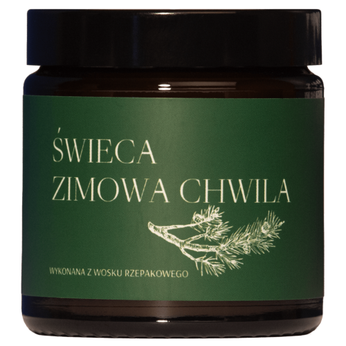 Świeca zapachowa Zimowa Chwila z nutami sosny, cedru i bursztynu.